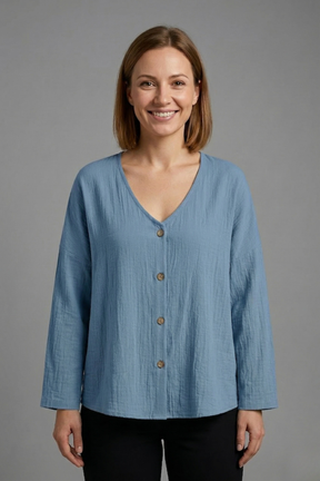 Mujer Blusa con de Cuello en V y cierre de botones