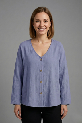 Mujer Blusa con de Cuello en V y cierre de botones