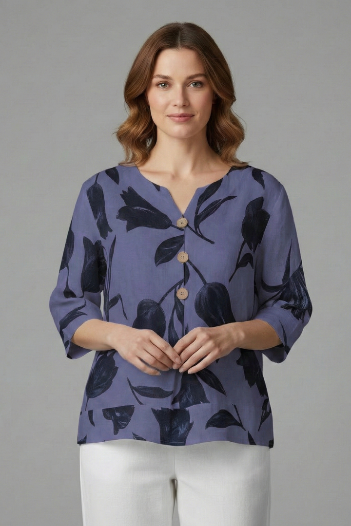 Mujer Blusa con de Cuello en V y Floral Print