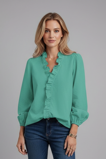Mujer Blusa con cuello en V y Ruffle Detail