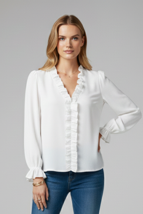 Mujer Blusa con cuello en V y Ruffle Detail