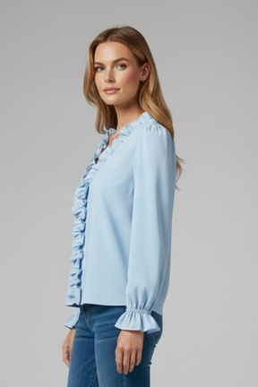 Mujer Blusa con cuello en V y Ruffle Detail