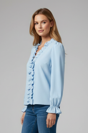 Mujer Blusa con cuello en V y Ruffle Detail