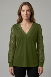 Mujer Blusa con escote en V y Lace mangas