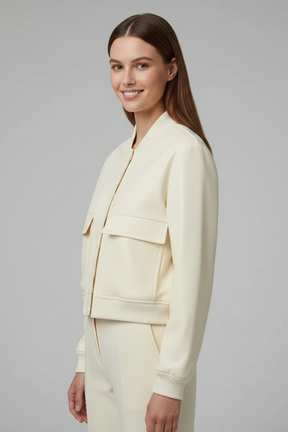 Mujer Bomber Chaqueta con Baseball cuello y Snap botones