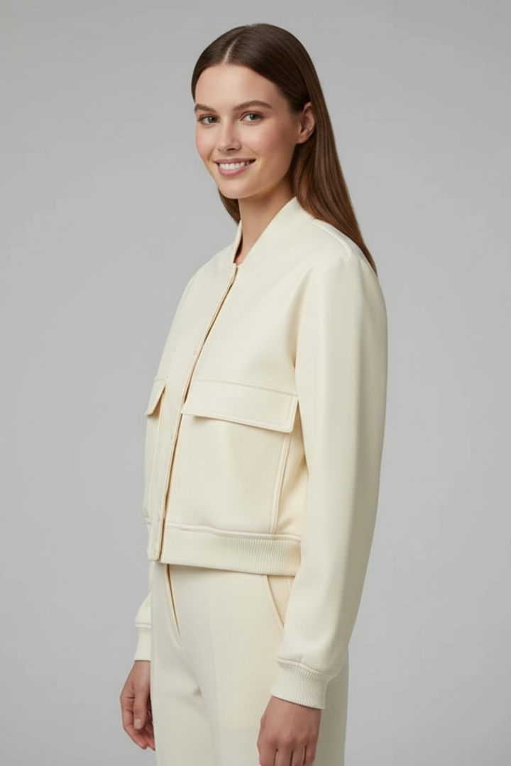 Mujer Bomber Chaqueta con Baseball cuello y Snap botones