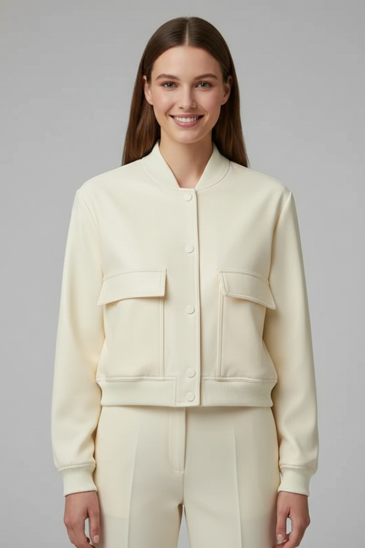 Mujer Bomber Chaqueta con Baseball cuello y Snap botones