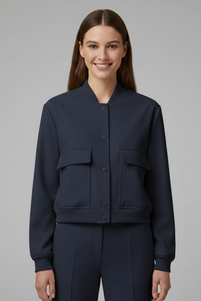 Mujer Bomber Chaqueta con Baseball cuello y Snap botones