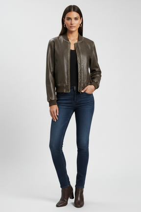 Mujer Bomber Chaqueta con Collared Neck y Woven Outer Surface