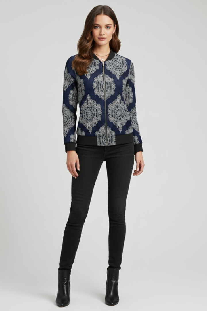 Mujer Bomber Chaqueta con cierre de cremallera y Floral Print
