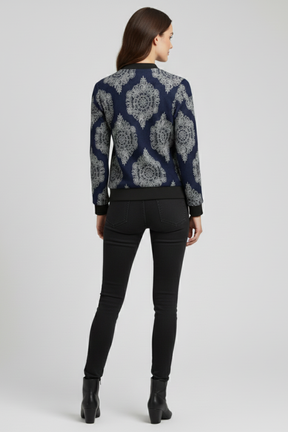 Mujer Bomber Chaqueta con cierre de cremallera y Floral Print