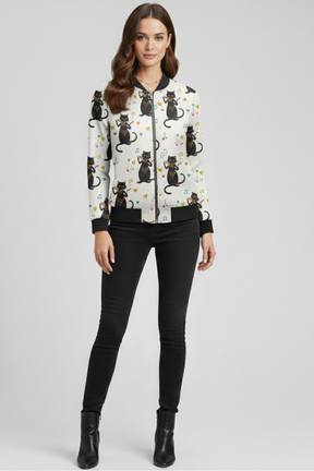 Mujer Bomber Chaqueta con cierre de cremallera y Floral Print