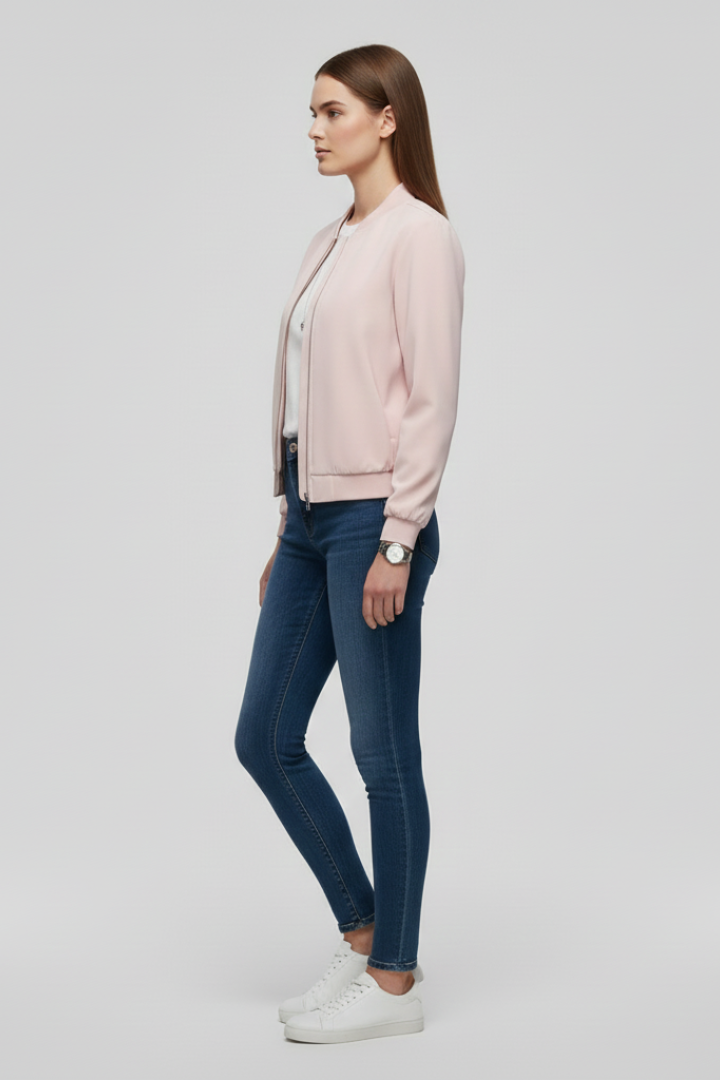 Mujer Bomber Chaqueta con Zipped Front y Straight Hem