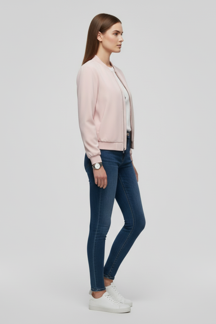 Mujer Bomber Chaqueta con Zipped Front y Straight Hem