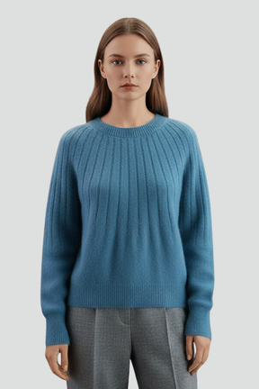 Mujer de Cuello Redondo Jersey con de Canalé Surface y Manga Largas