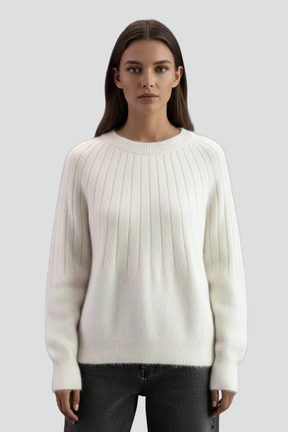 Mujer de Cuello Redondo Jersey con de Canalé Surface y Manga Largas