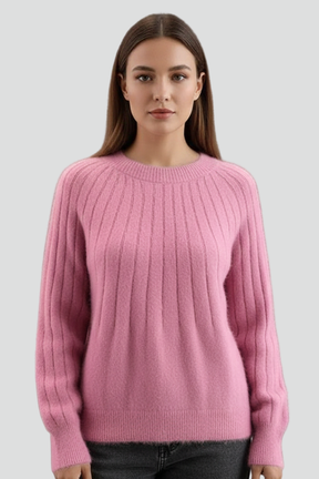 Mujer de Cuello Redondo Jersey con de Canalé Surface y Manga Largas
