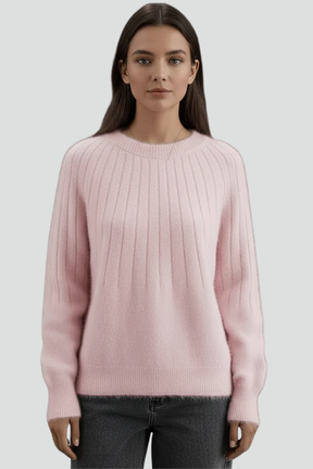 Mujer de Cuello Redondo Jersey con de Canalé Surface y Manga Largas