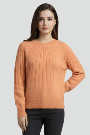 Mujer de Cuello Redondo Jersey con de Canalé Surface y Manga Largas