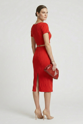 Mujer Crop top y Maxi Falda con Square Neck y Side Slit