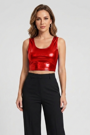 Mujer Crop top con de Cuello Redondo y Sin Mangas Cut