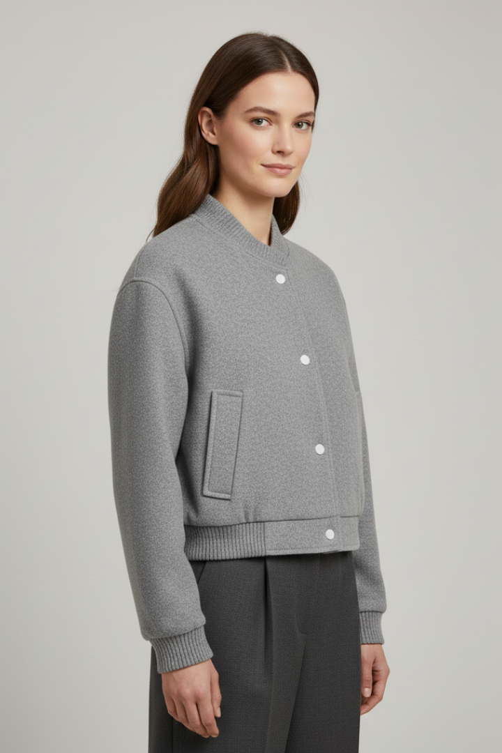 Mujer Corto Chaqueta con Snap Fastening y de Canalé Cuffs