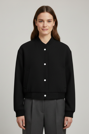 Mujer Corto Chaqueta con Snap Fastening y de Canalé Cuffs