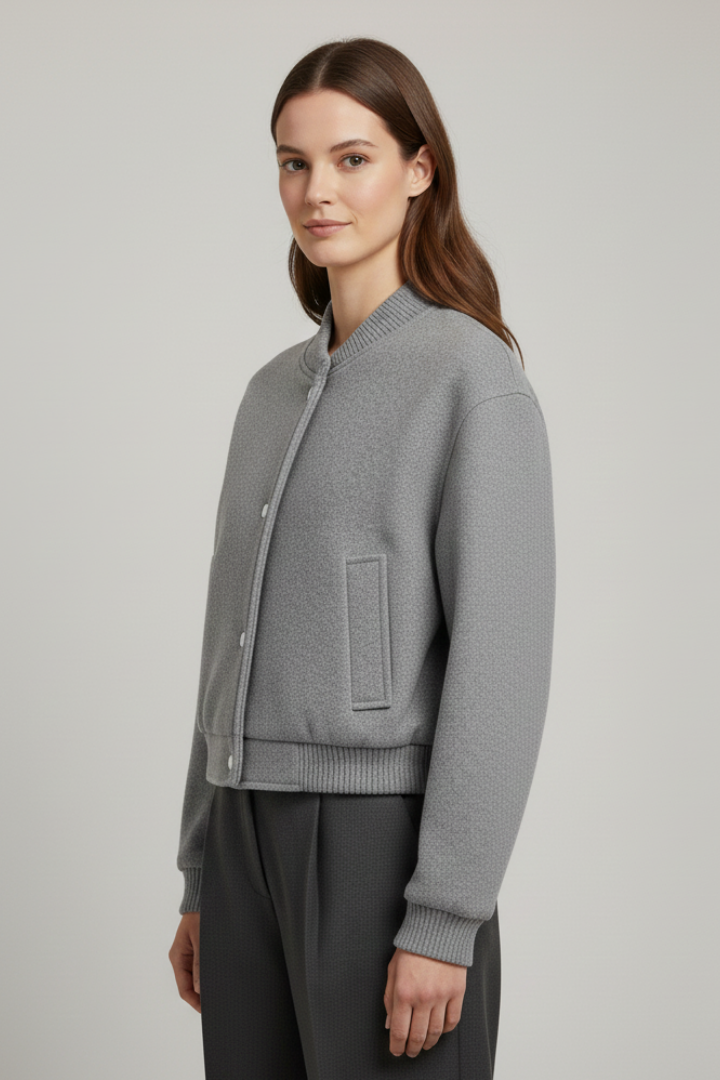 Mujer Corto Chaqueta con Snap Fastening y de Canalé Cuffs