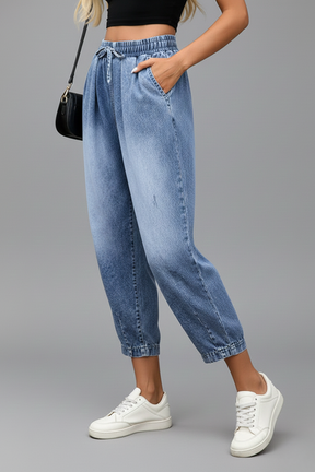 Mujer Corto Pantalón con Drawstring cintura y Pleats