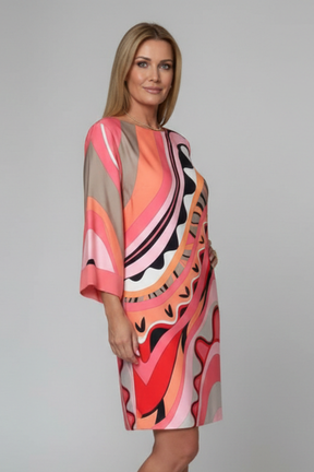 Mujer Vestido con Abstract Print y Manga Largas