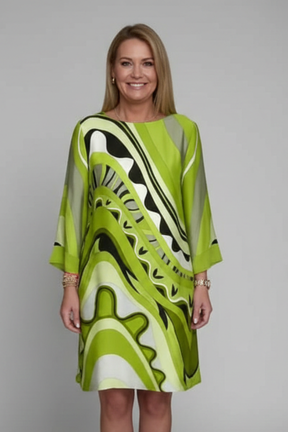 Mujer Vestido con Abstract Print y Manga Largas