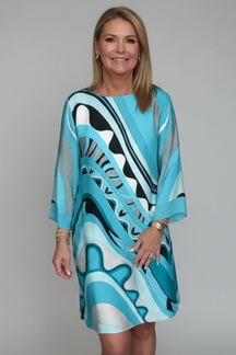 Mujer Vestido con Abstract Print y Manga Largas