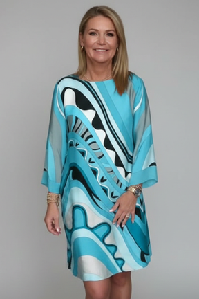 Mujer Vestido con Abstract Print y Manga Largas