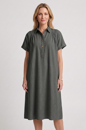 Mujer Vestido con tapeta de botones y Manga Cortas