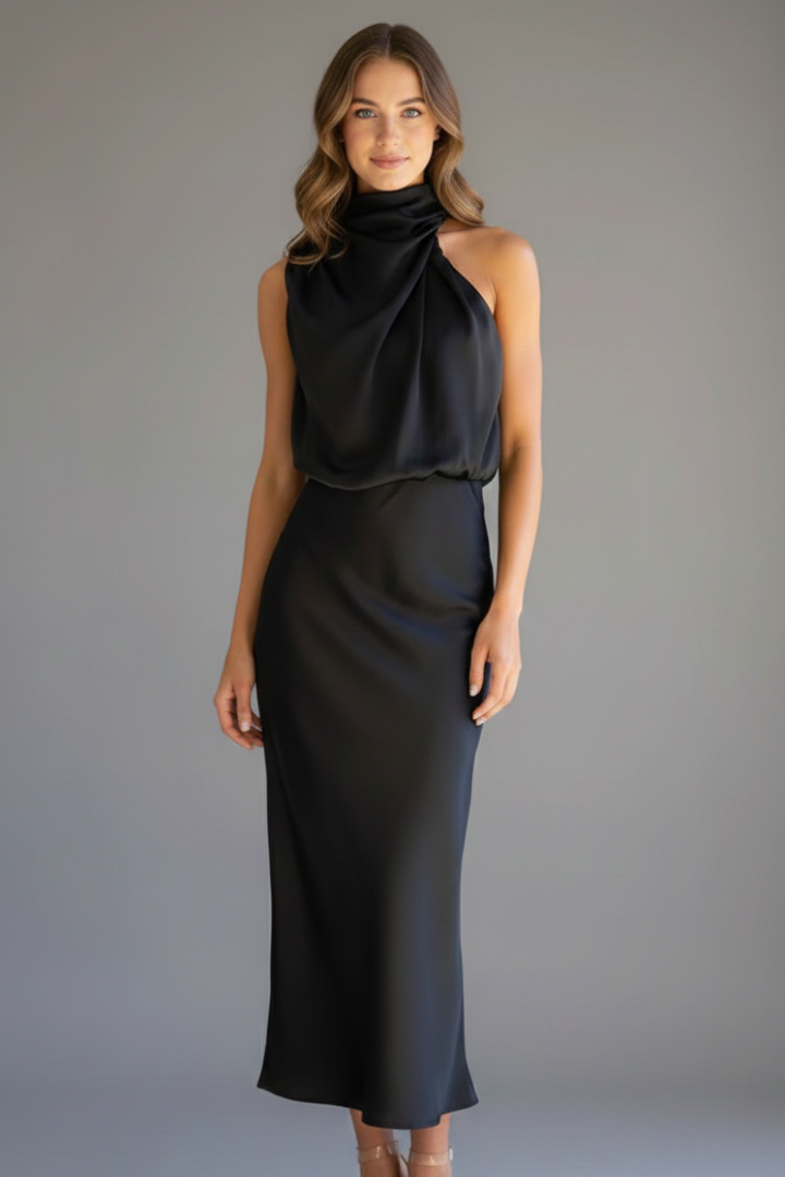 Mujer Vestido con cuello alto y Draped Front