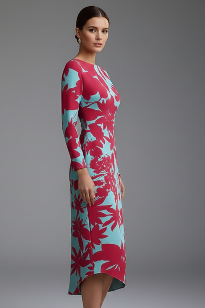 Mujer Vestido de Manga Larga y Irregular Printed Hem