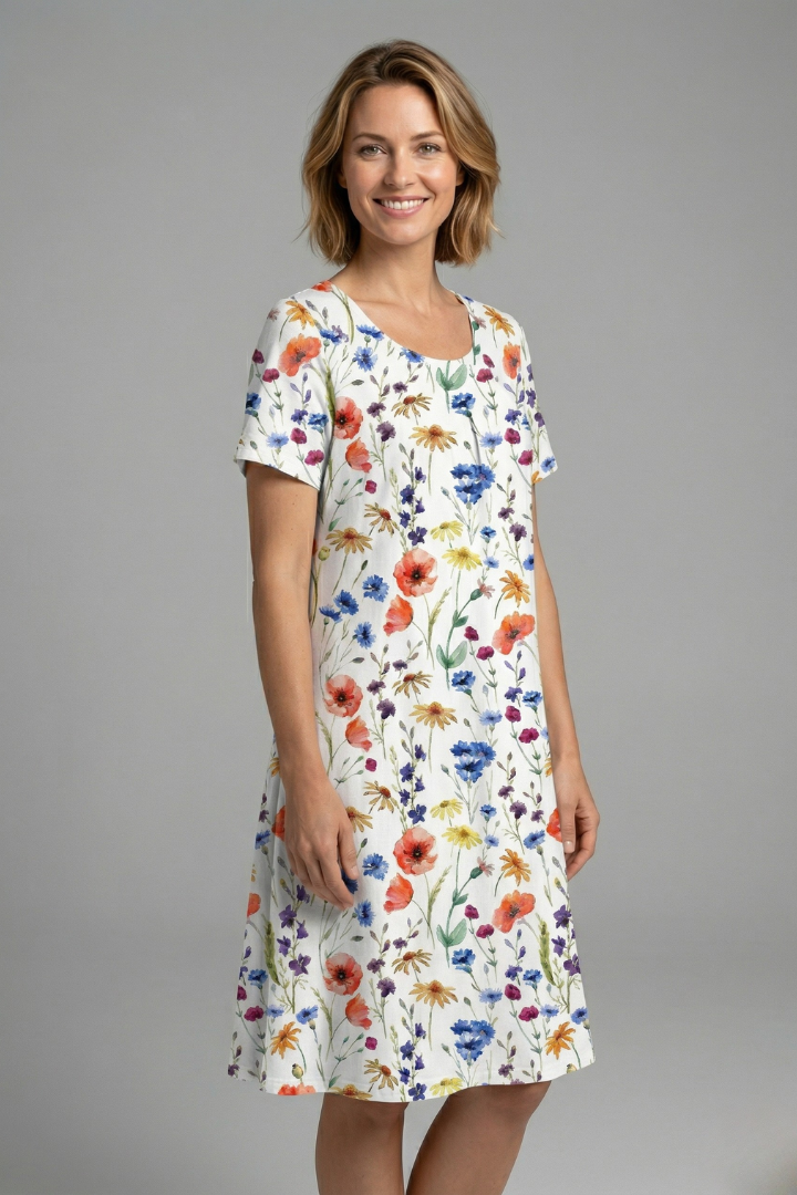 Women’s vestido con cuello redondo y manga corta