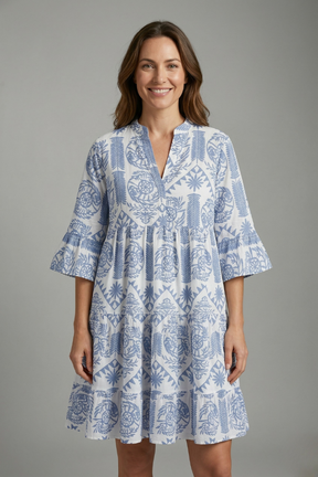 Mujer Vestido con de Cuello Redondo y Three Quarter mangas