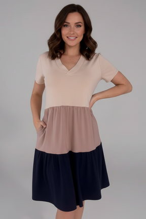 Mujer Vestido con de Cuello Redondoline y Colour-Block Panels