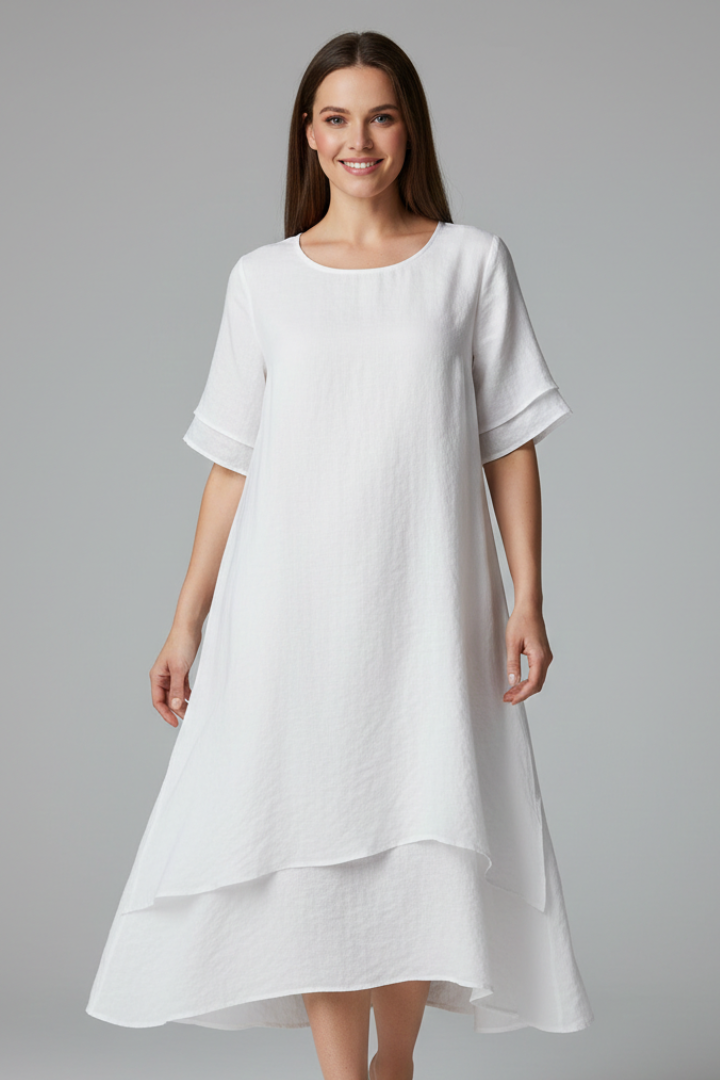 Women’s vestido con cuello redondo y manga corta