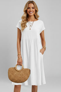 Women’s vestido con cuello redondo y bolsillos laterales