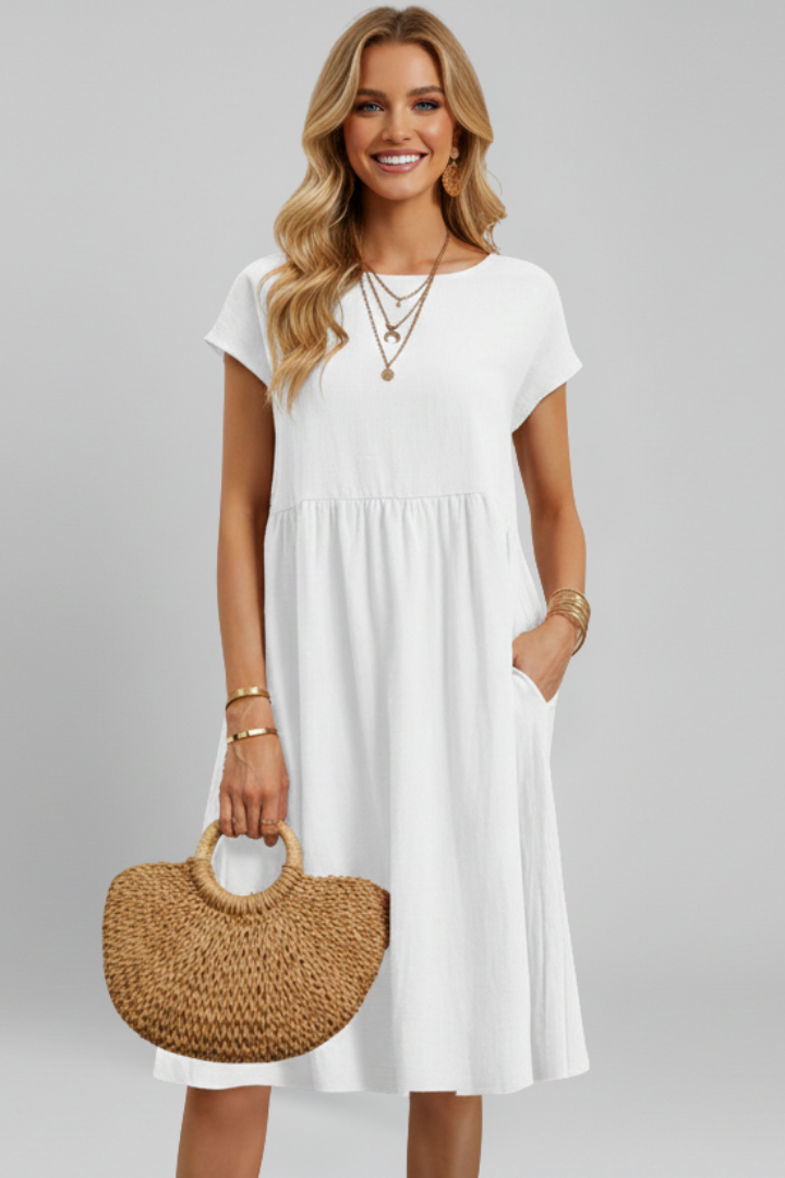Women’s vestido con cuello redondo y bolsillos laterales