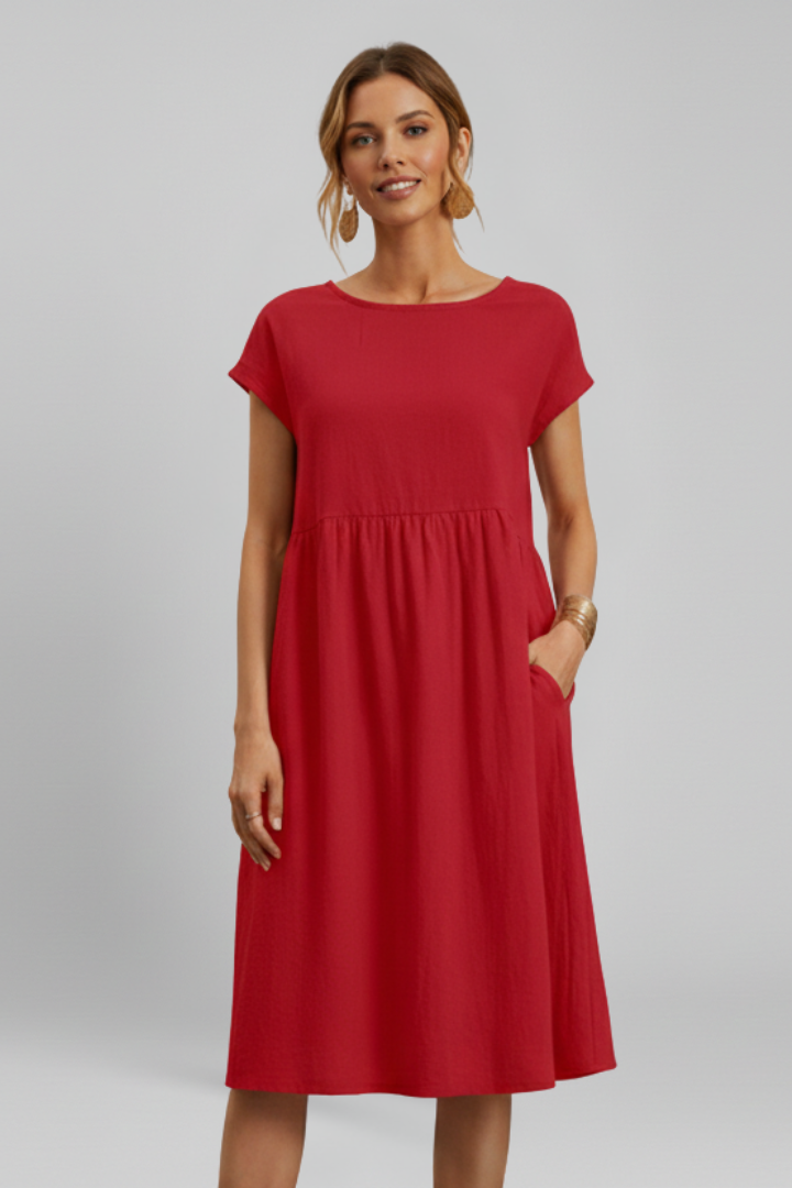 Women’s vestido con cuello redondo y bolsillos laterales