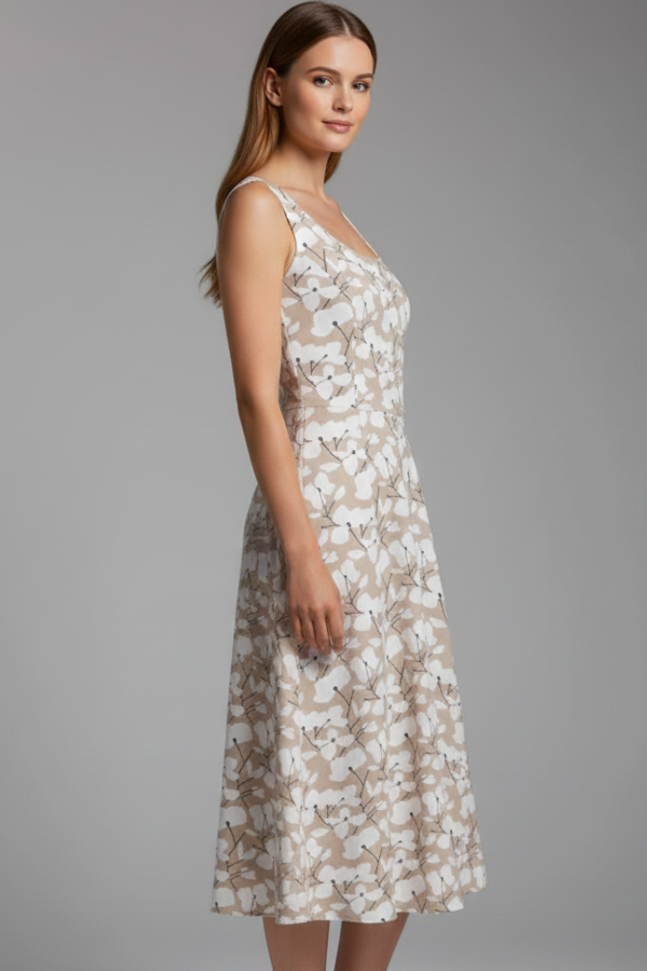 Mujer Vestido con de Cuello Redondoline y Sin Mangas Cut