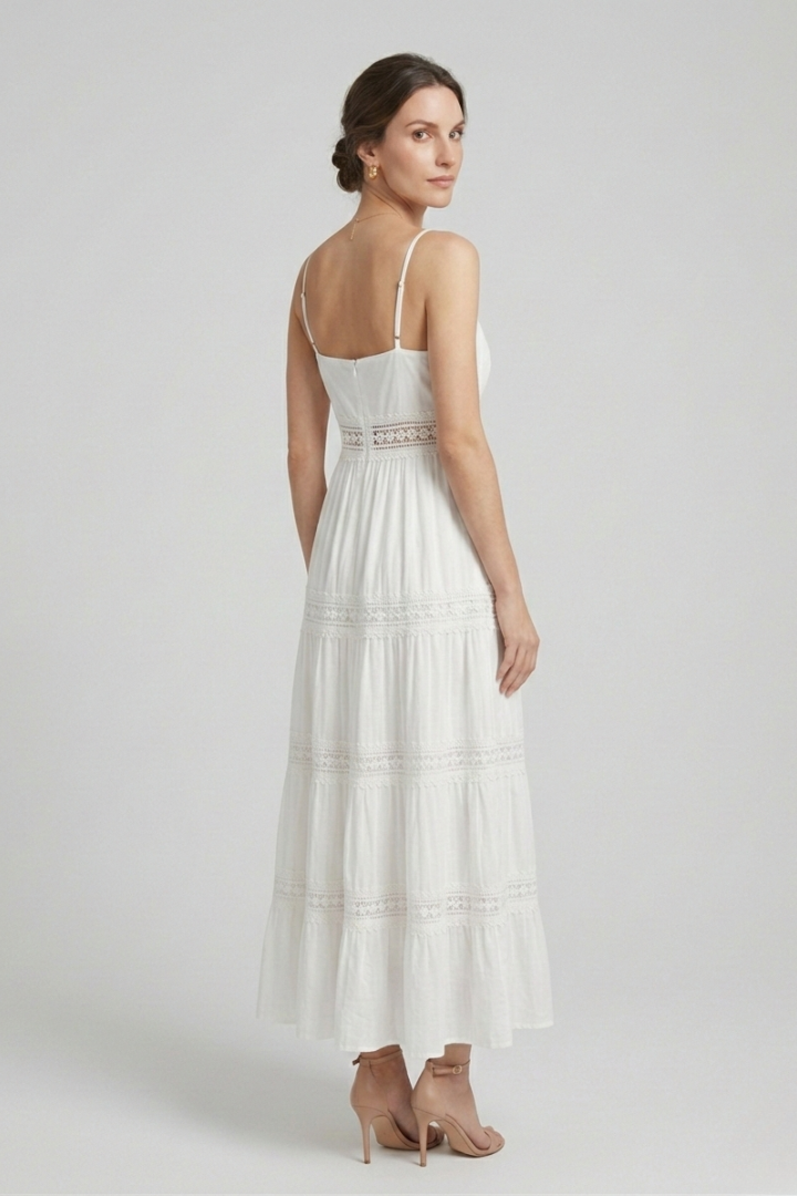 Mujer Vestido con Spaghetti Straps y Tiered Falda