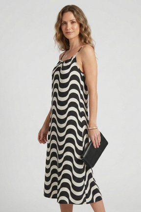 Mujer Vestido con Spaghetti Straps y Wave estampado