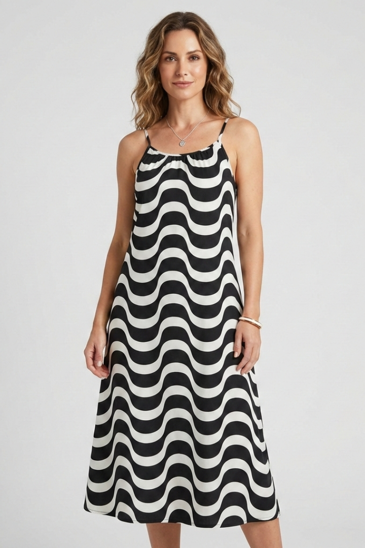 Mujer Vestido con Spaghetti Straps y Wave estampado