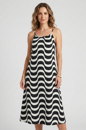 Mujer Vestido con Spaghetti Straps y Wave estampado