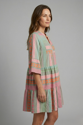 Mujer Vestido con Split Neck y Three Quarter mangas