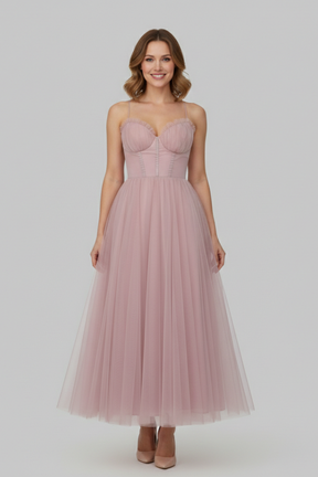 Mujer Vestido con Strapless Bodice y Tulle Falda